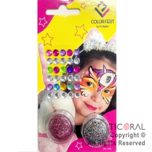 KIT MAQUILLAJE ARTISTICO UNICORNIO GLITTER ROSA Y PLATA+STRASS 645-06